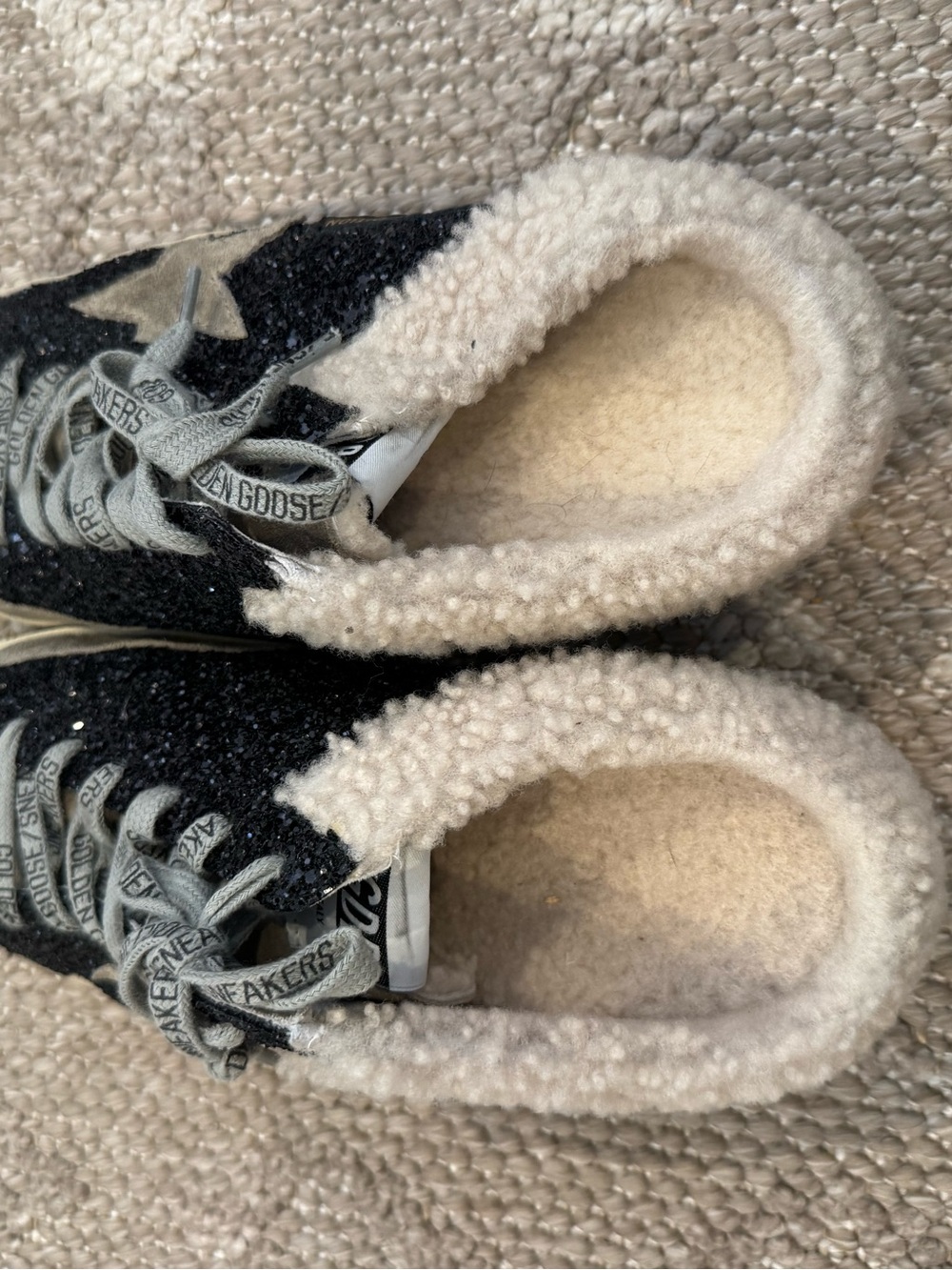 Golden Goose Deluxe Brand Super-Star Shearling Glitter Sneakers Black Size 37 - Picture 4 of 8